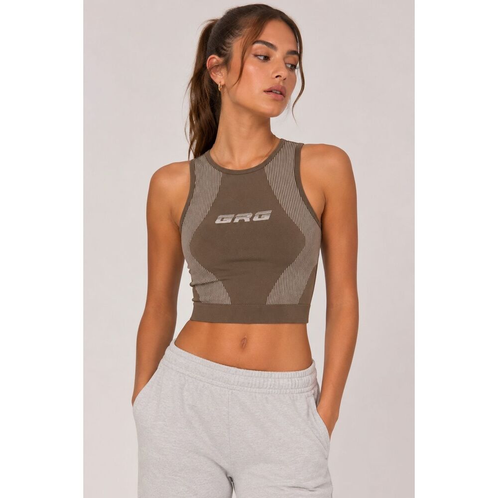 Garage DRC Seamless Crop Tank Top Brown Y2K Athleisure Size Small
